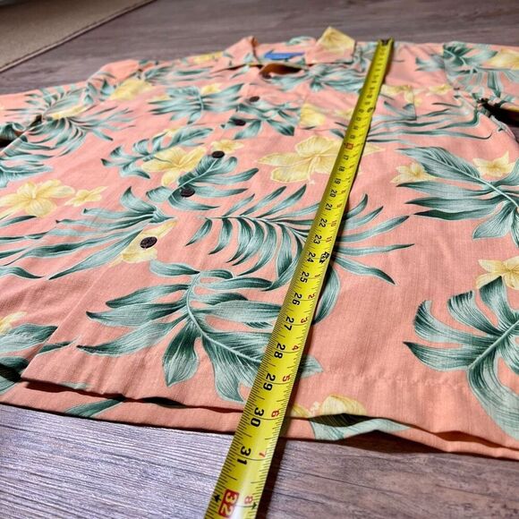 Bermuda Bay Men's Orange Green Yellow Hawaiian Floral Silk Button Up Shirt Large - Picture 3 of 7